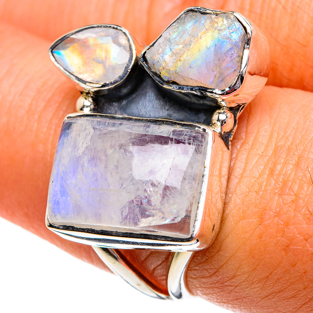 Rainbow Moonstone Rings handcrafted by Ana Silver Co - RING81040