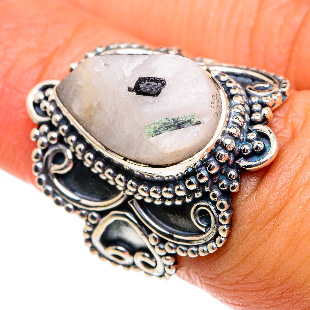 Green Tourmaline In Quartz Rings handcrafted by Ana Silver Co - RING81068