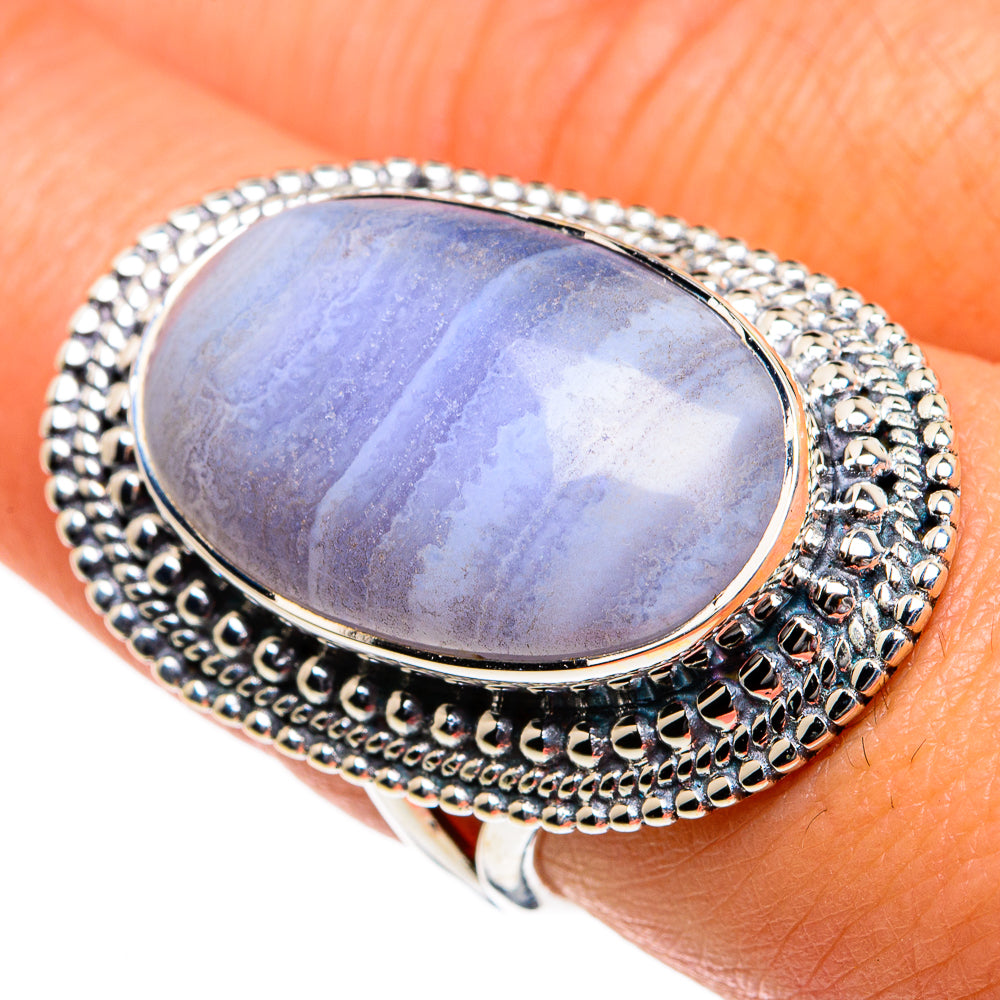 Blue Lace Agate Rings handcrafted by Ana Silver Co - RING81069