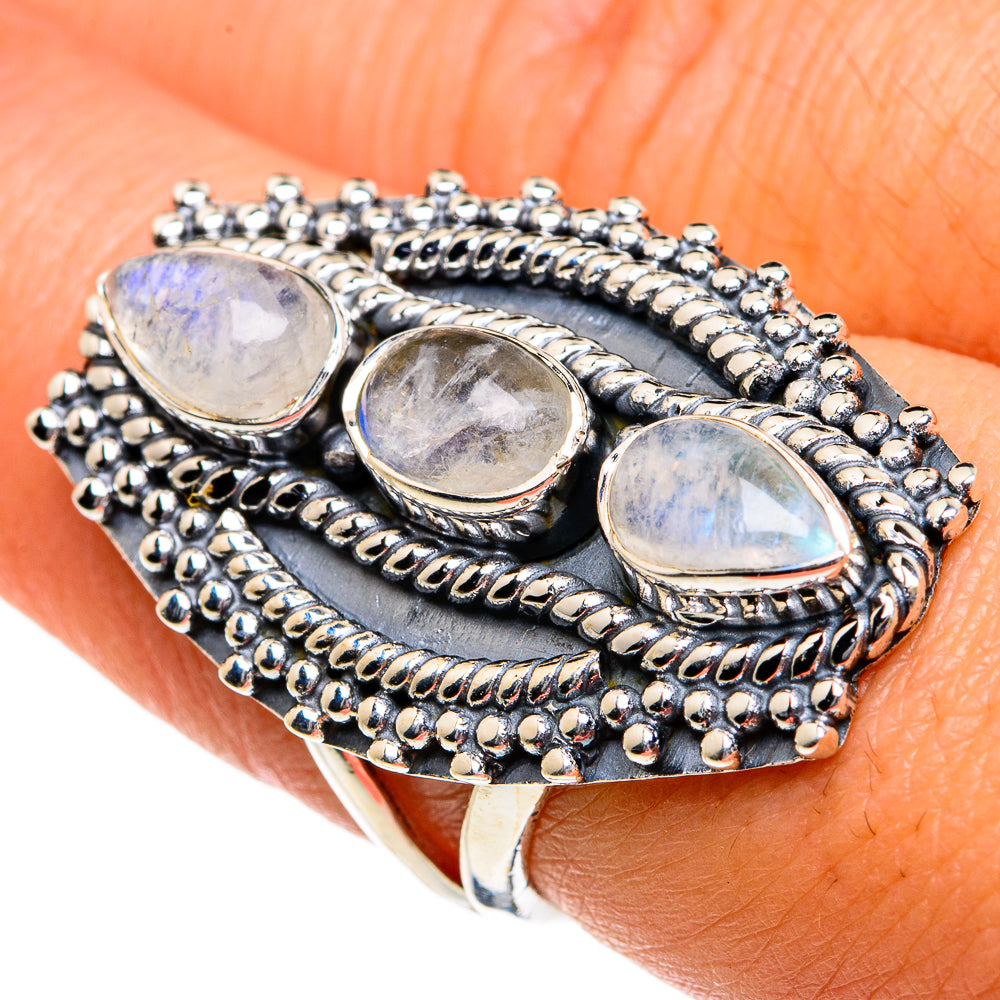 Rainbow Moonstone Rings handcrafted by Ana Silver Co - RING81070