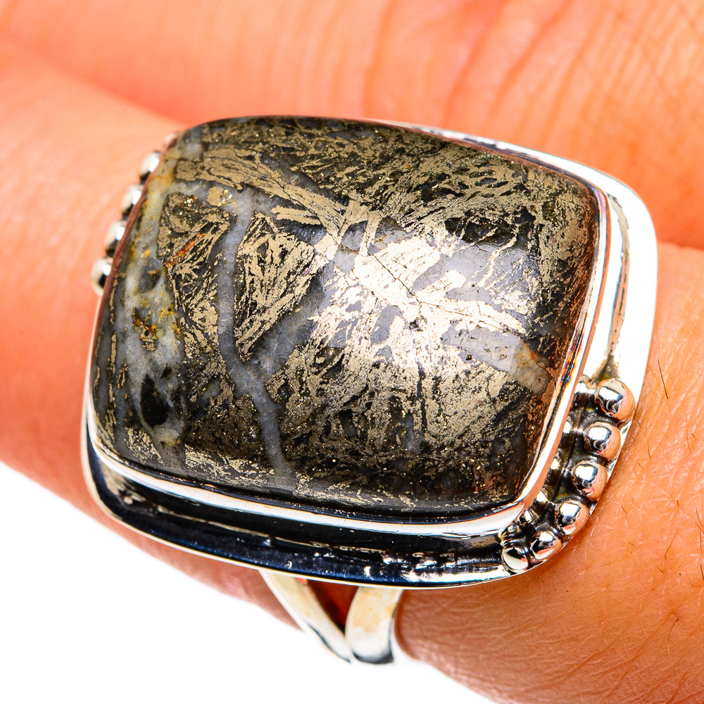 Pyrite Agate Rings handcrafted by Ana Silver Co - RING81100