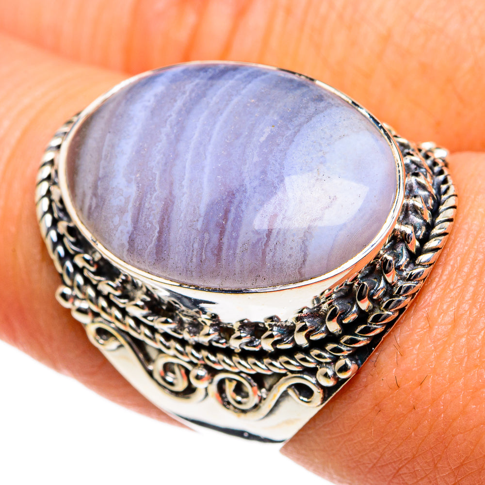 Blue Lace Agate Rings handcrafted by Ana Silver Co - RING81102