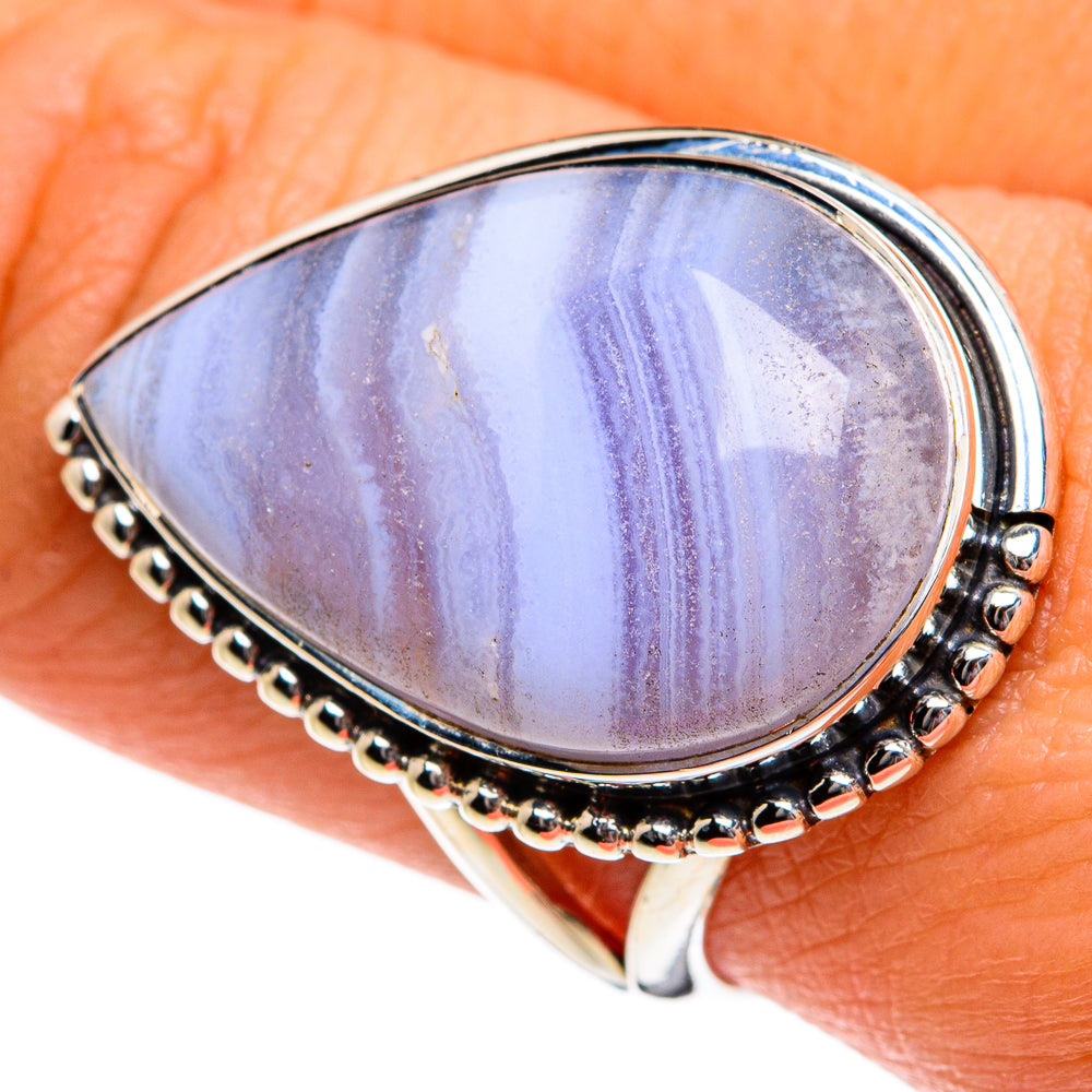 Blue Lace Agate Rings handcrafted by Ana Silver Co - RING81103