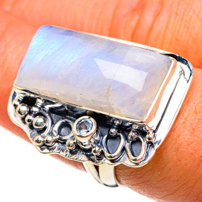 Rainbow Moonstone Rings handcrafted by Ana Silver Co - RING81133
