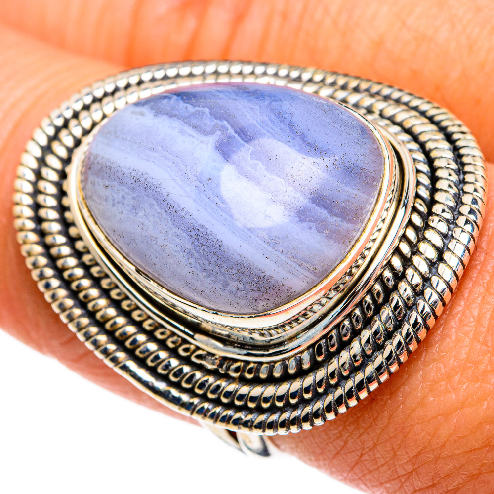 Blue Lace Agate Rings handcrafted by Ana Silver Co - RING81135