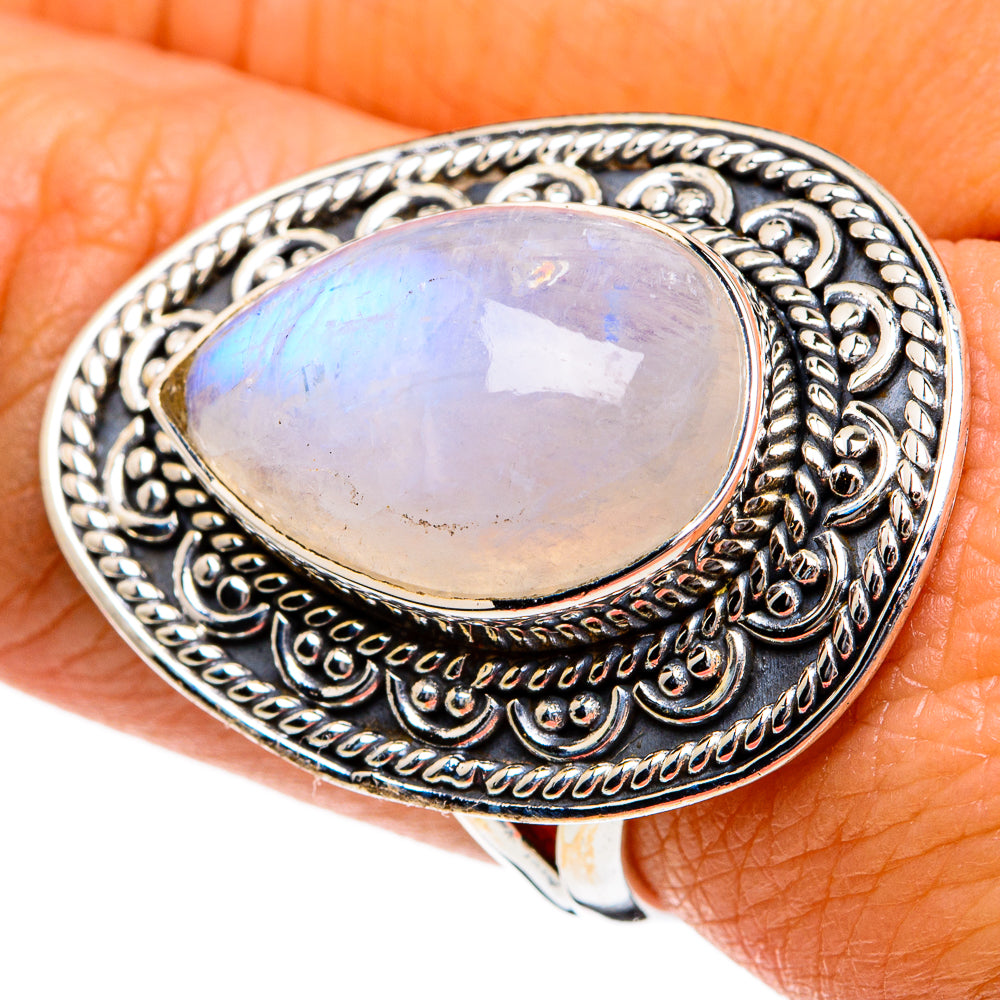 Rainbow Moonstone Rings handcrafted by Ana Silver Co - RING81160