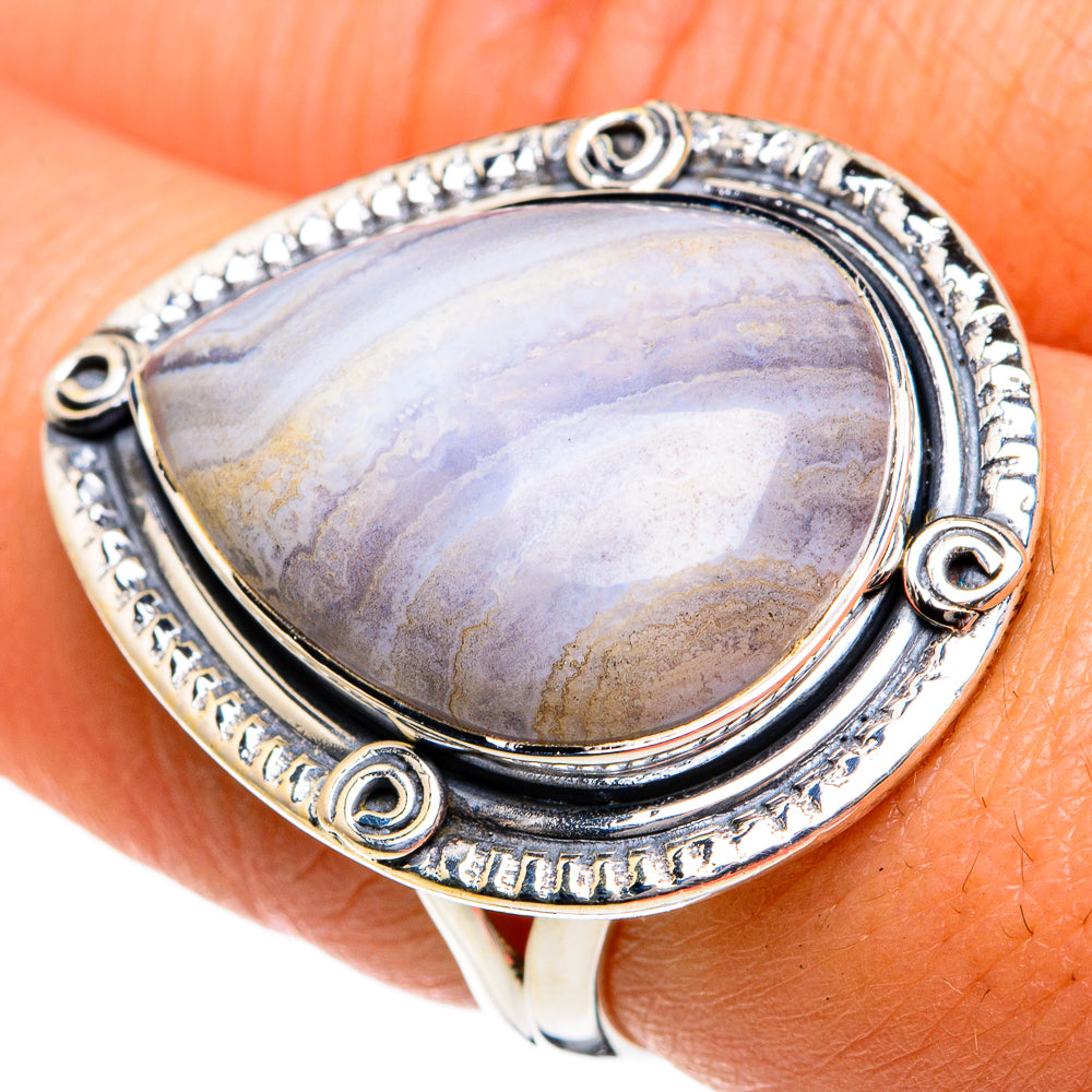 Blue Lace Agate Rings handcrafted by Ana Silver Co - RING81161