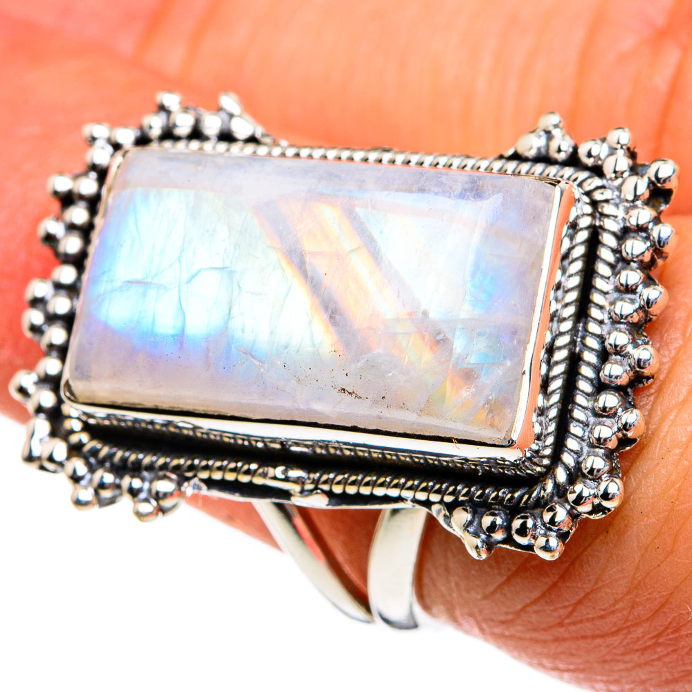 Rainbow Moonstone Rings handcrafted by Ana Silver Co - RING81162