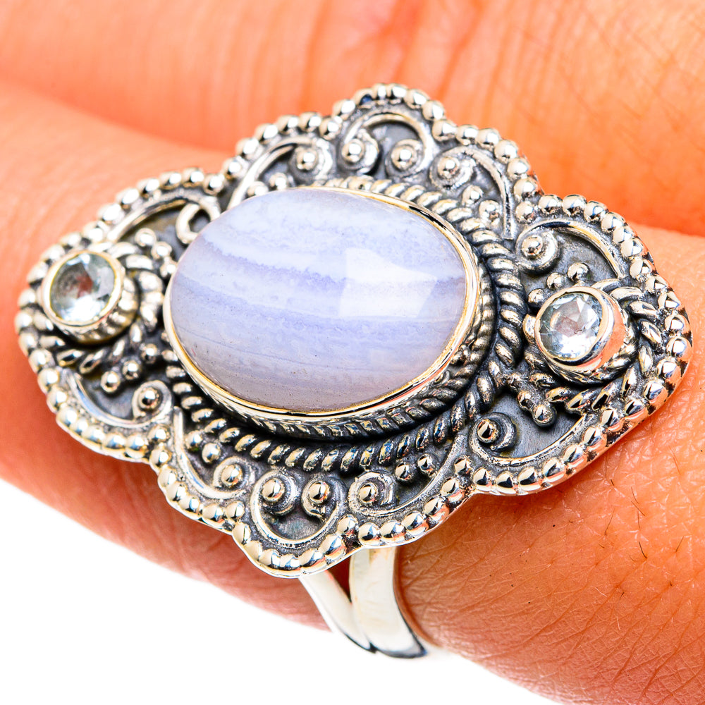 Blue Lace Agate Rings handcrafted by Ana Silver Co - RING81165