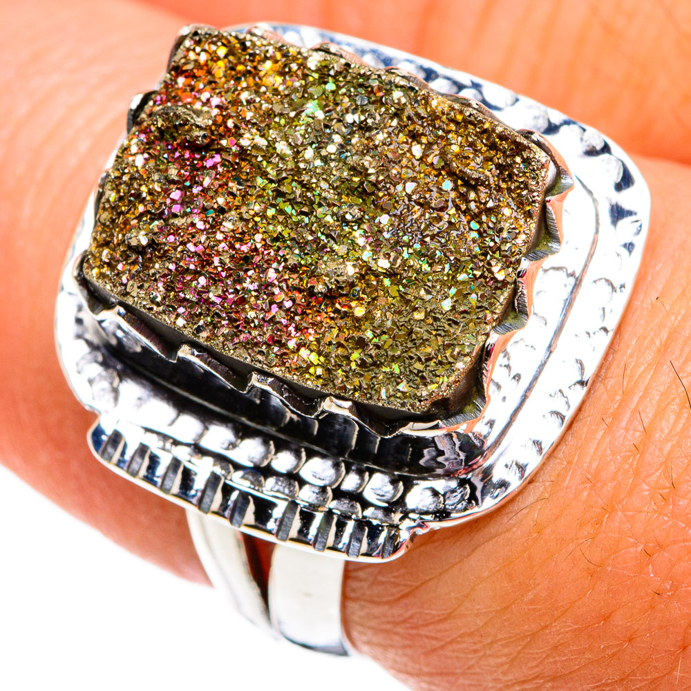 Spectro Pyrite Druzy Rings handcrafted by Ana Silver Co - RING81191