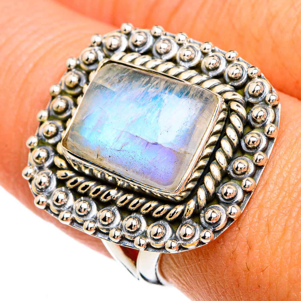 Rainbow Moonstone Rings handcrafted by Ana Silver Co - RING81262