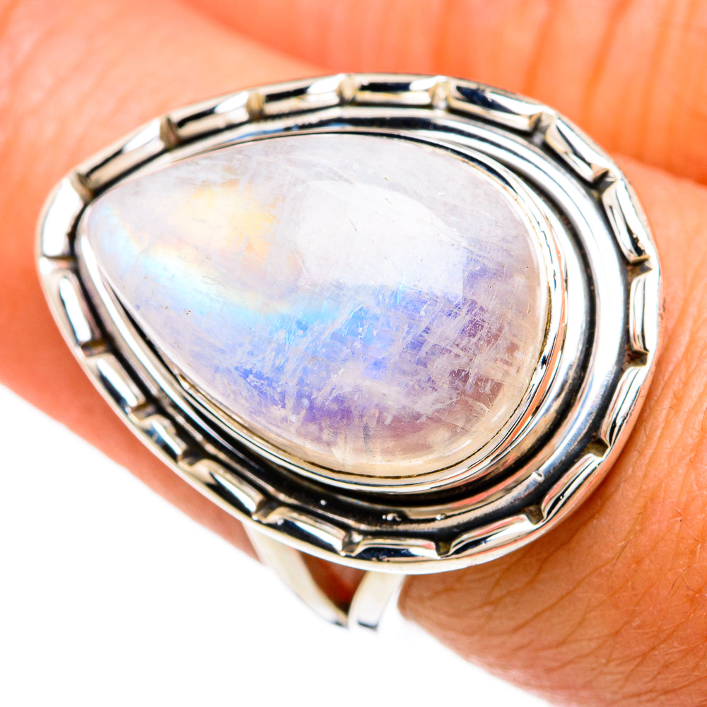 Rainbow Moonstone Rings handcrafted by Ana Silver Co - RING81263