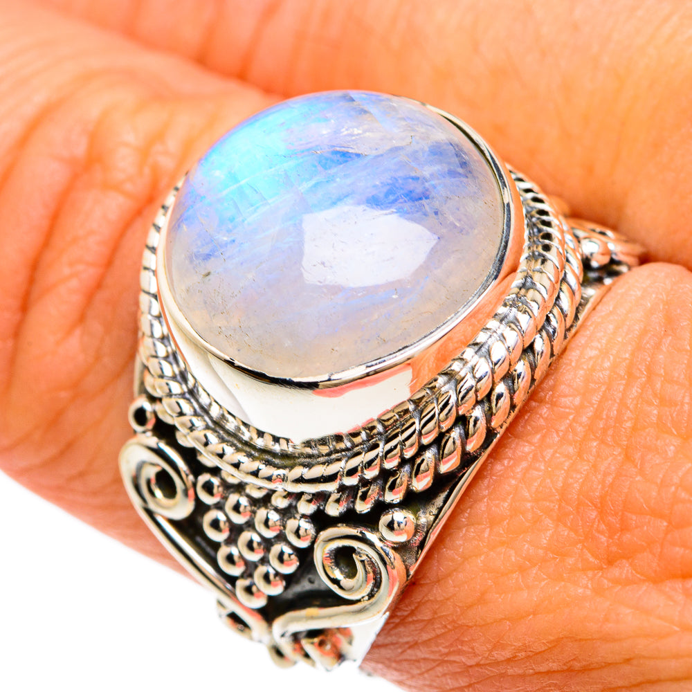 Rainbow Moonstone Rings handcrafted by Ana Silver Co - RING81293