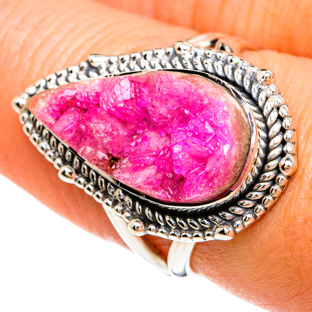 Pink Agate Druzy Rings handcrafted by Ana Silver Co - RING81351