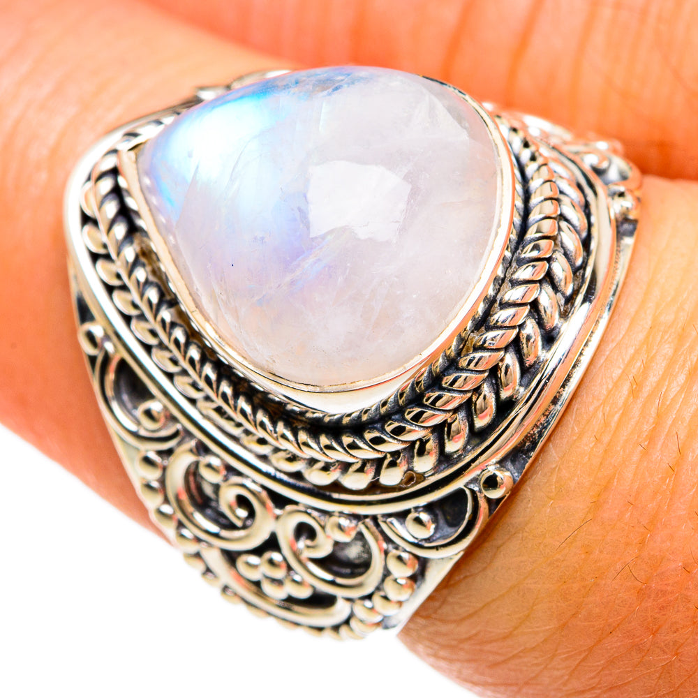 Rainbow Moonstone Rings handcrafted by Ana Silver Co - RING81362