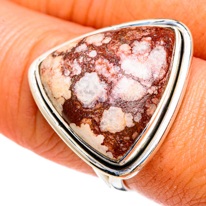 Wild horse jasper cabochon ring, close-up teardrop stone in 925 sterling silver