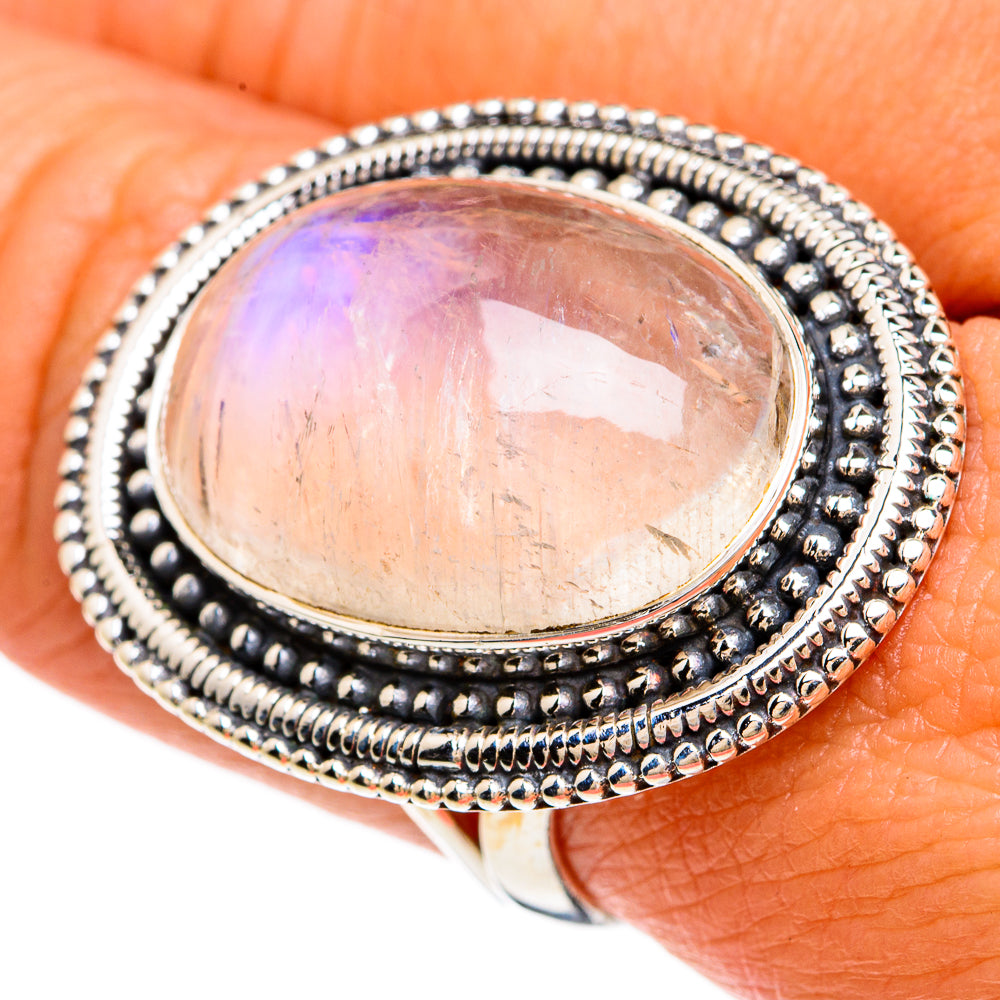 Rainbow Moonstone Rings handcrafted by Ana Silver Co - RING81397