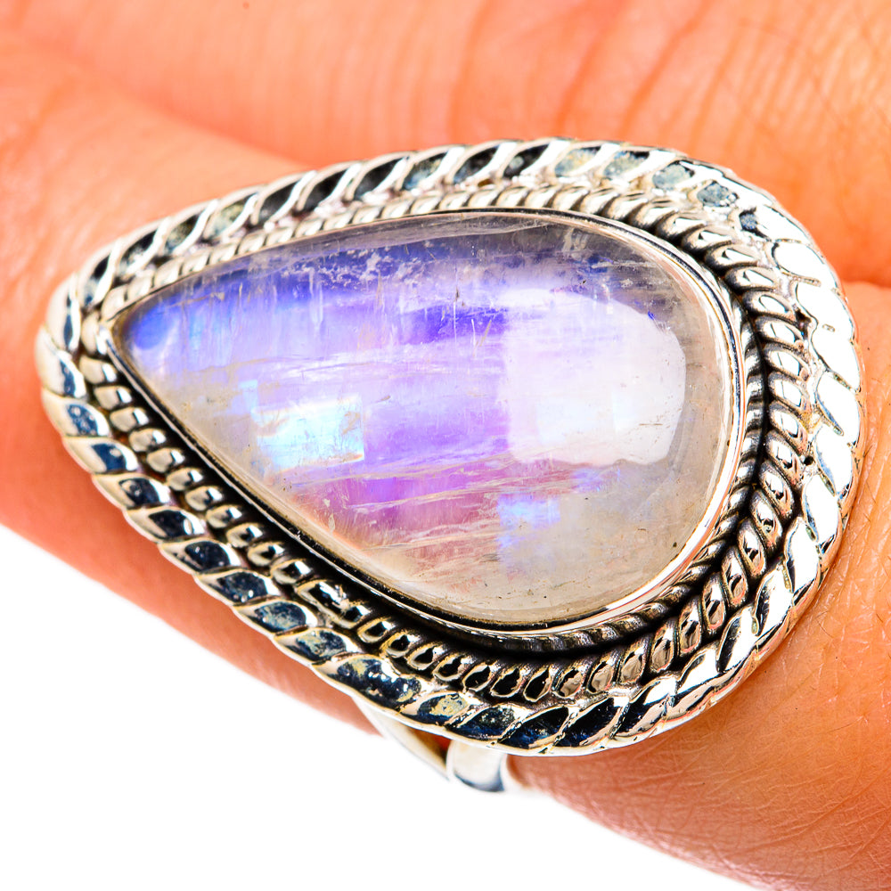 Rainbow Moonstone Rings handcrafted by Ana Silver Co - RING81398
