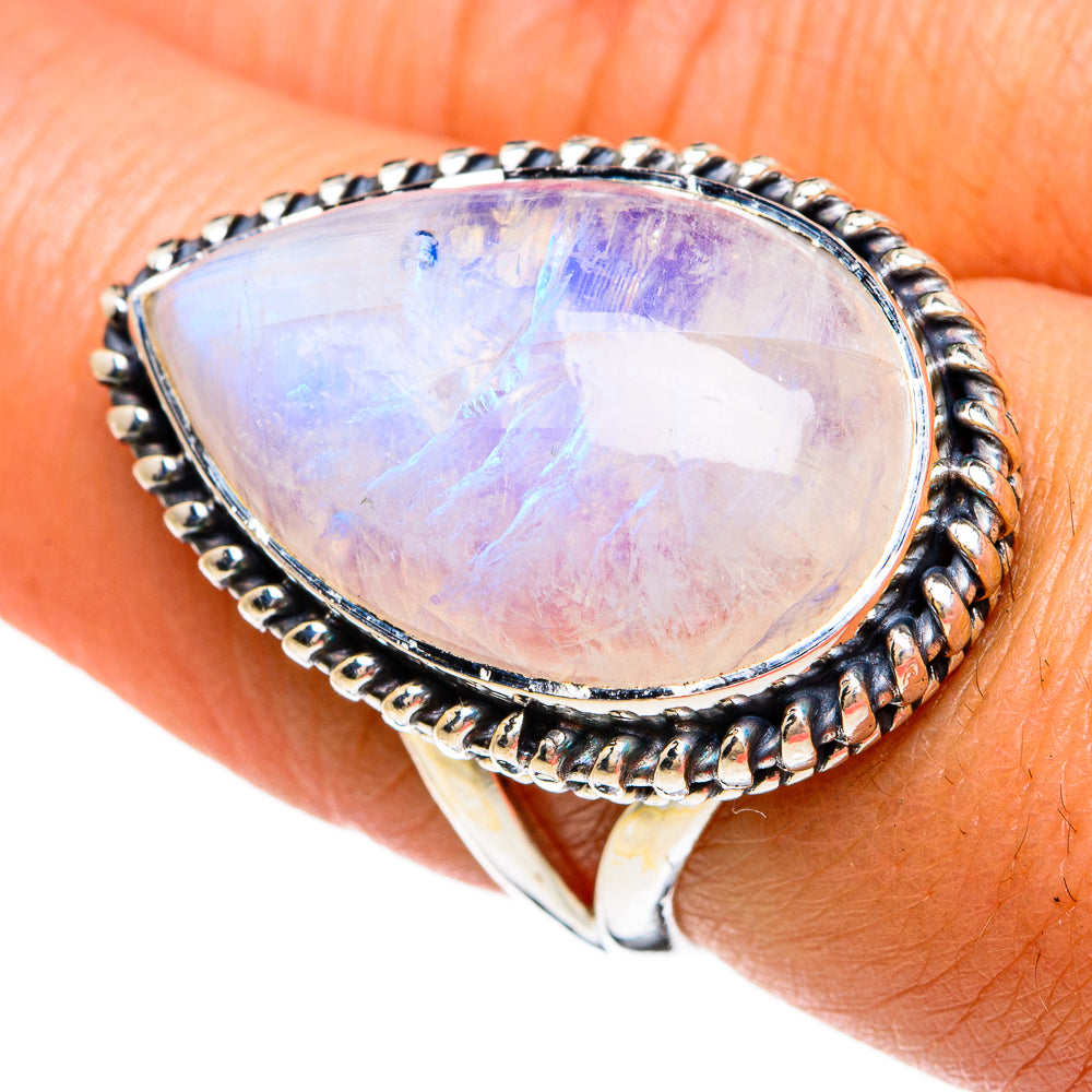 Rainbow Moonstone Rings handcrafted by Ana Silver Co - RING81428