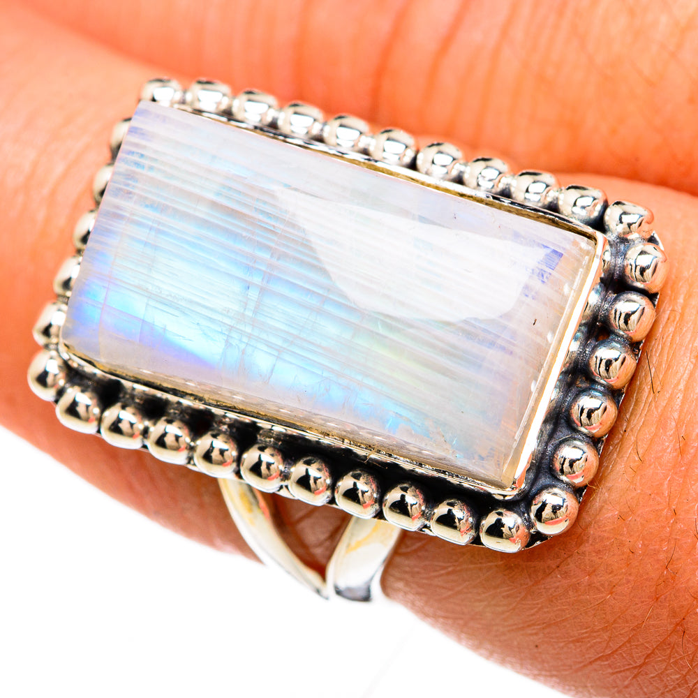 Rainbow Moonstone Rings handcrafted by Ana Silver Co - RING81464