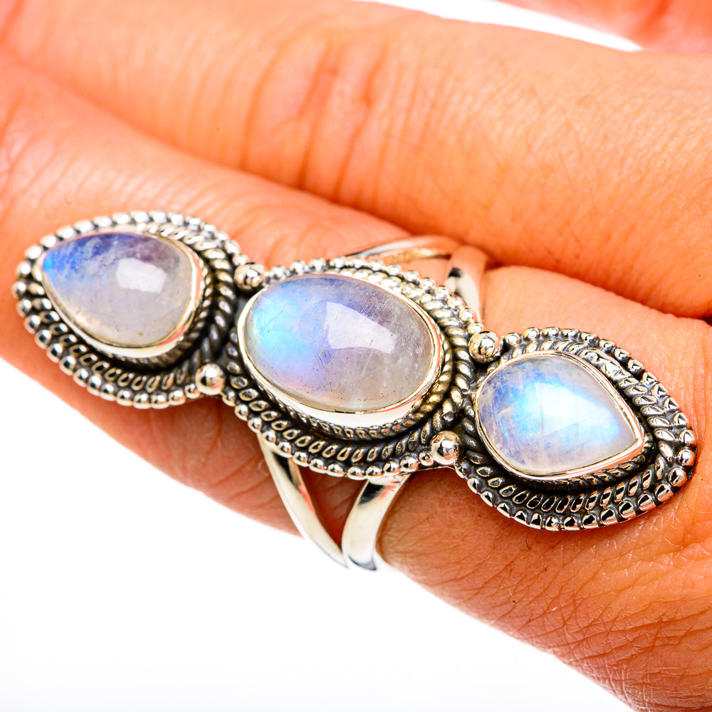 Rainbow Moonstone Rings handcrafted by Ana Silver Co - RING81466