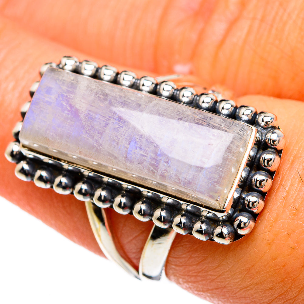 Rainbow Moonstone Rings handcrafted by Ana Silver Co - RING81496