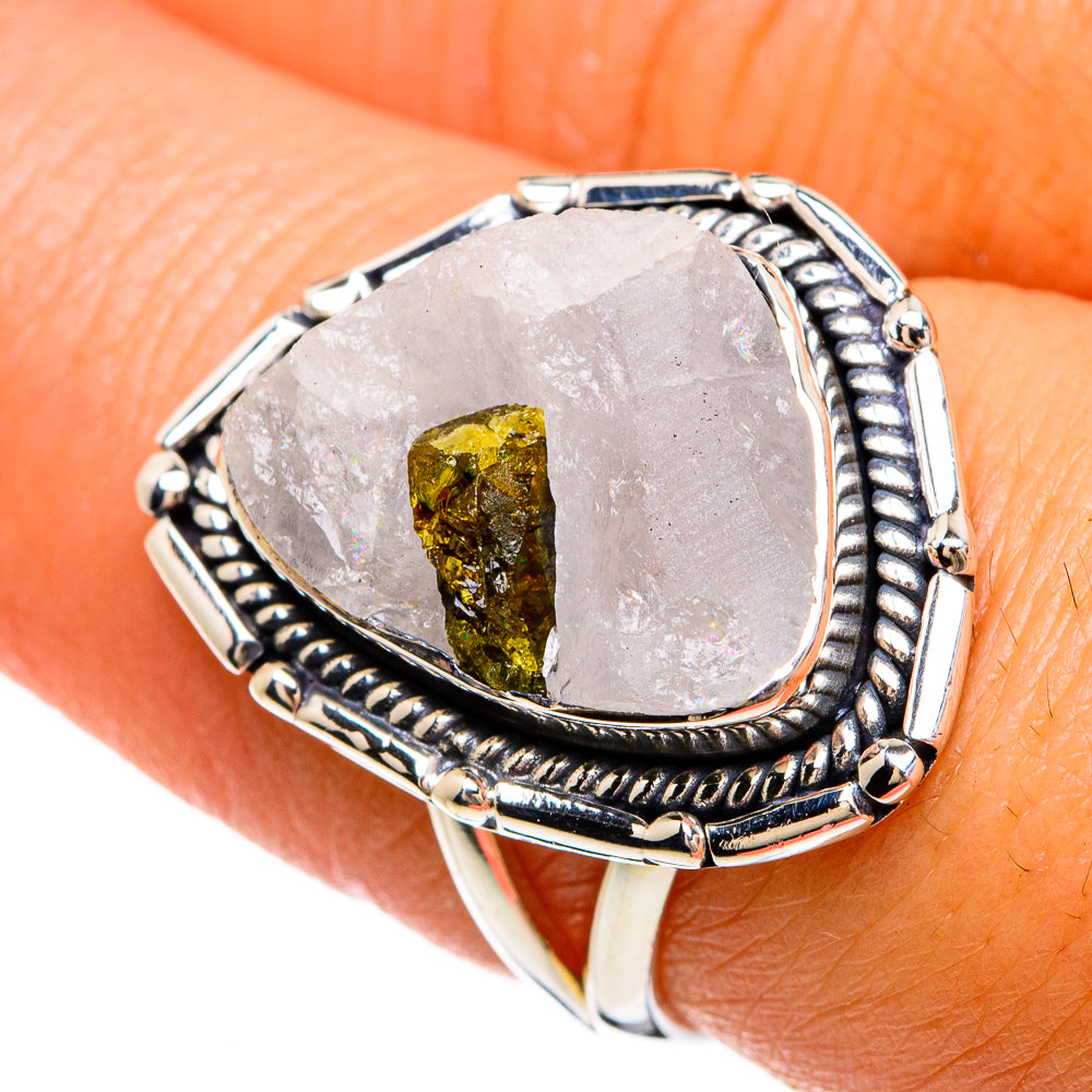 Green Tourmaline In Quartz Rings handcrafted by Ana Silver Co - RING81530