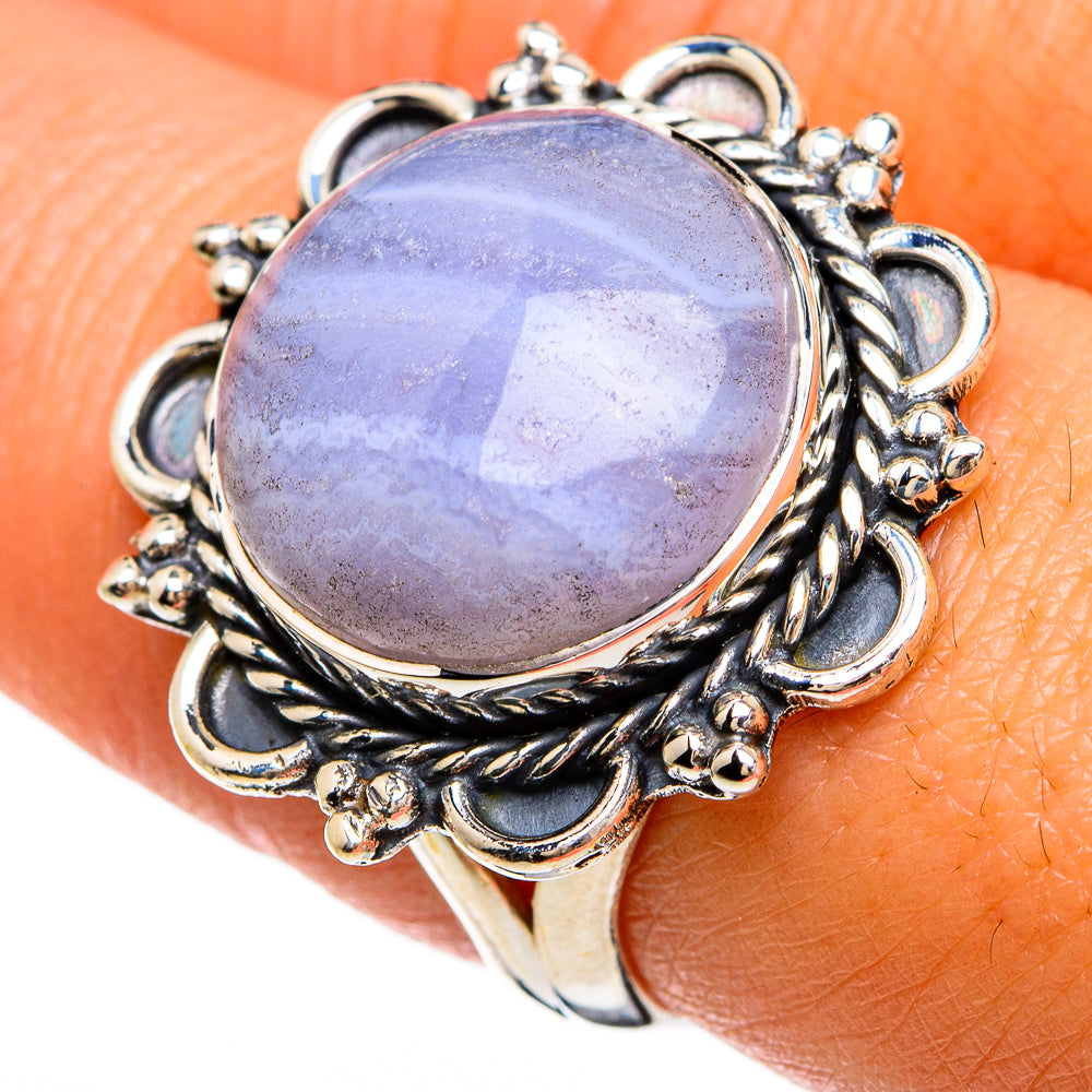 Blue Lace Agate Rings handcrafted by Ana Silver Co - RING81531