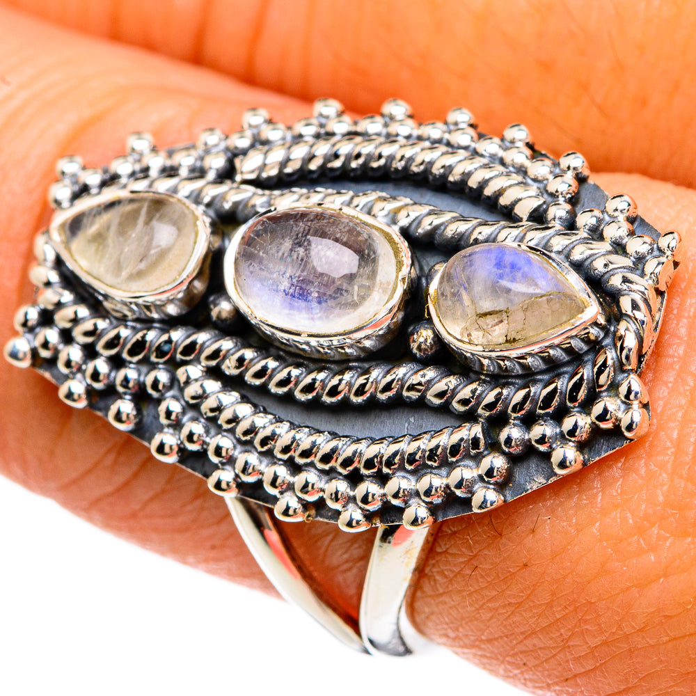 Rainbow Moonstone Rings handcrafted by Ana Silver Co - RING81566