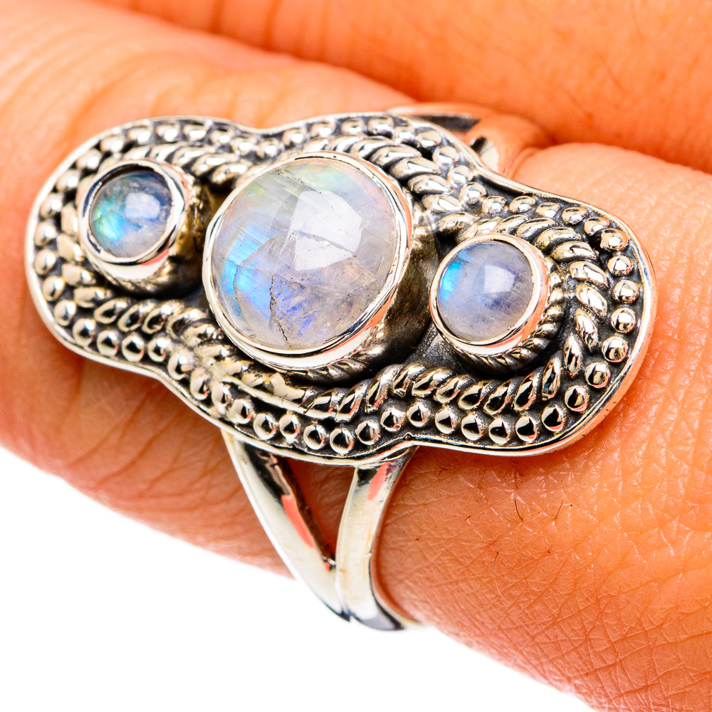 Rainbow Moonstone Rings handcrafted by Ana Silver Co - RING81598