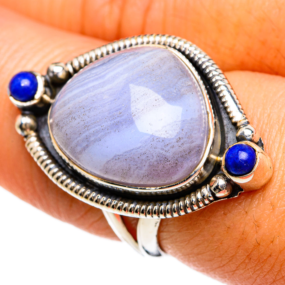 Blue Lace Agate Rings handcrafted by Ana Silver Co - RING81628