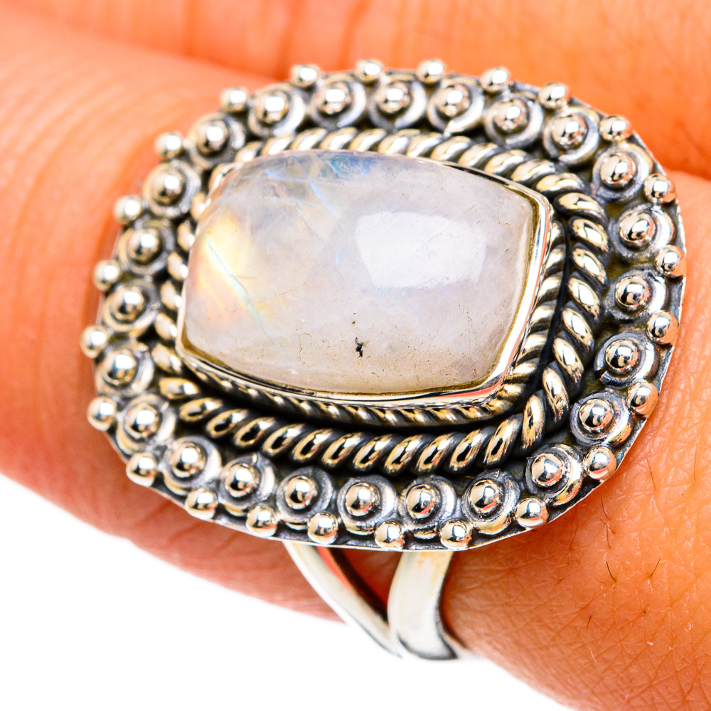 Rainbow Moonstone Rings handcrafted by Ana Silver Co - RING81659