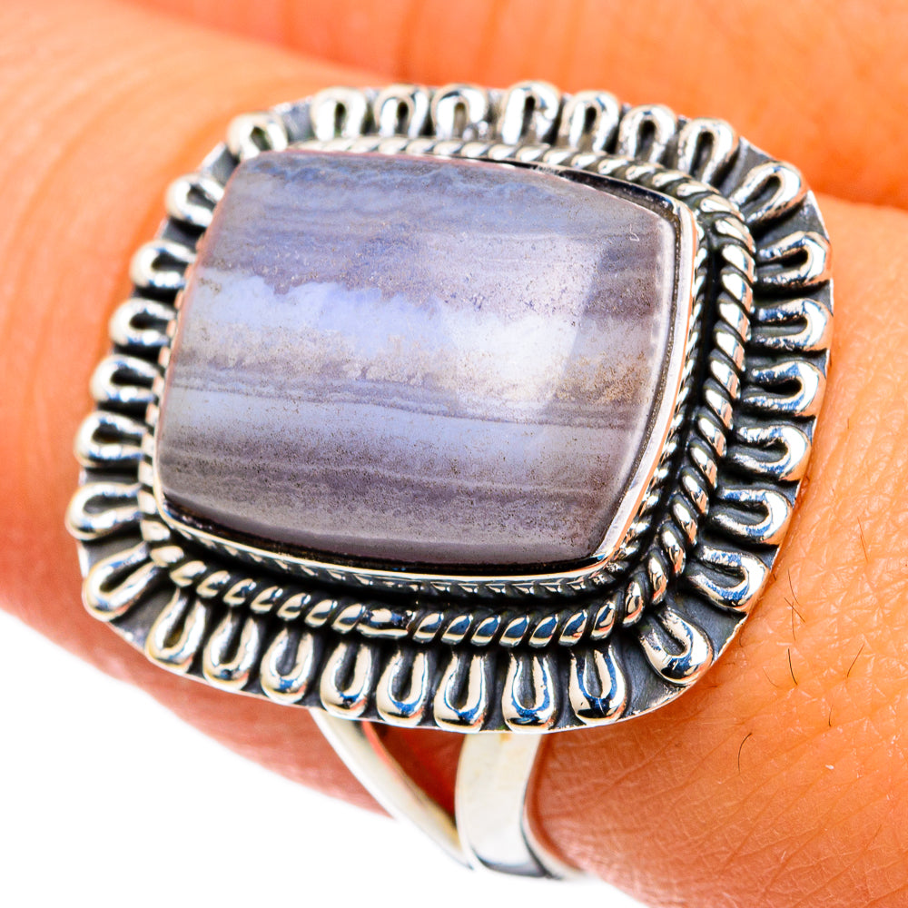 Blue Lace Agate Rings handcrafted by Ana Silver Co - RING81660