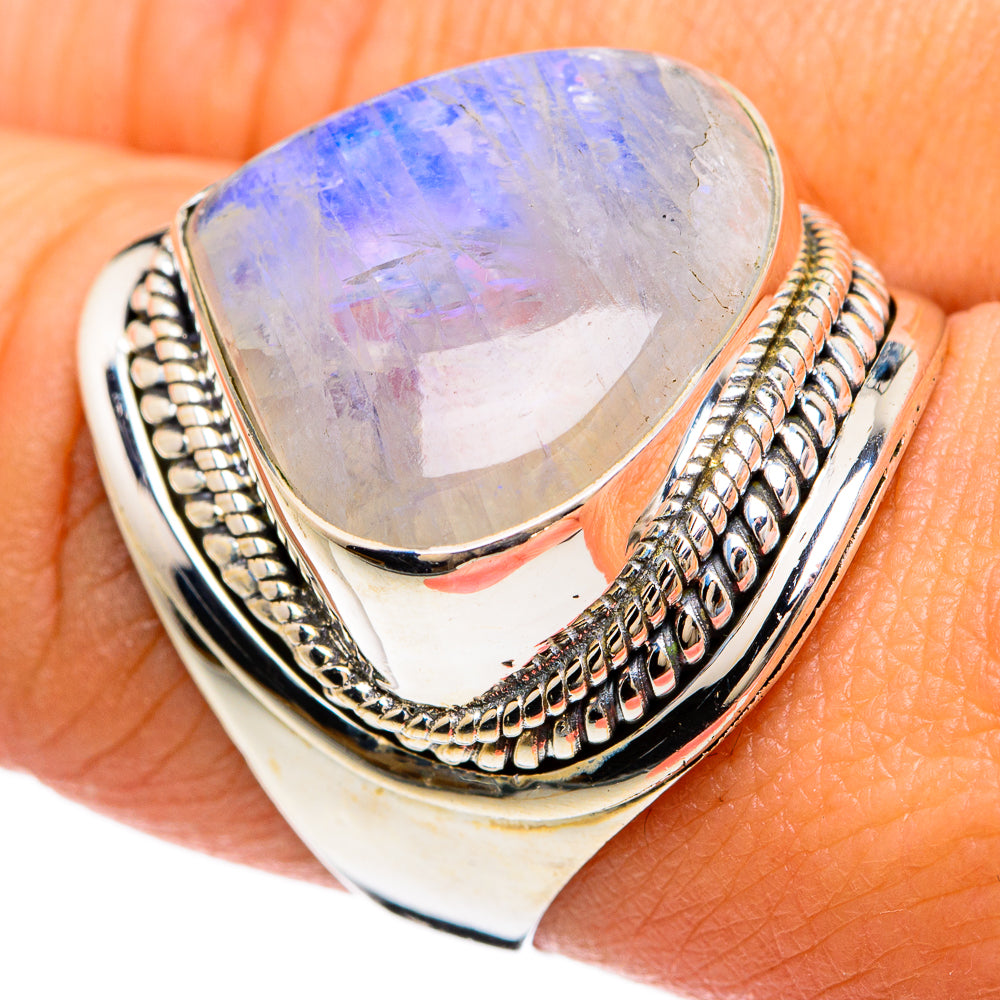 Rainbow Moonstone Rings handcrafted by Ana Silver Co - RING81692