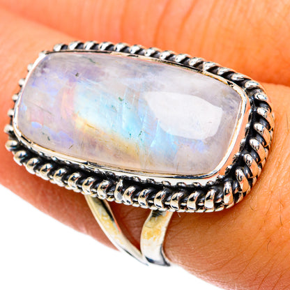 Rainbow Moonstone Rings handcrafted by Ana Silver Co - RING81693