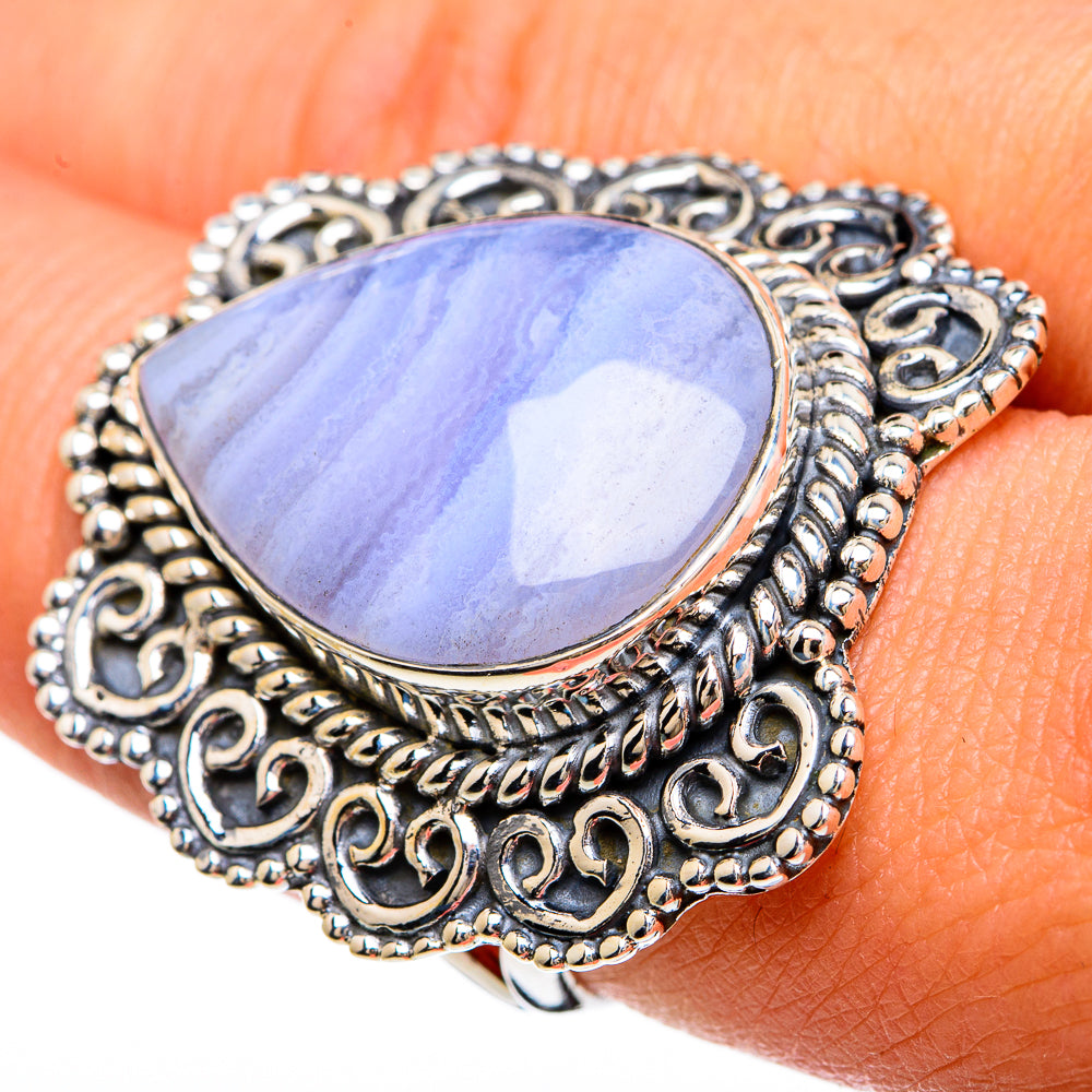 Blue Lace Agate Rings handcrafted by Ana Silver Co - RING81728