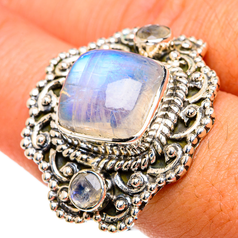 Rainbow Moonstone Rings handcrafted by Ana Silver Co - RING81729