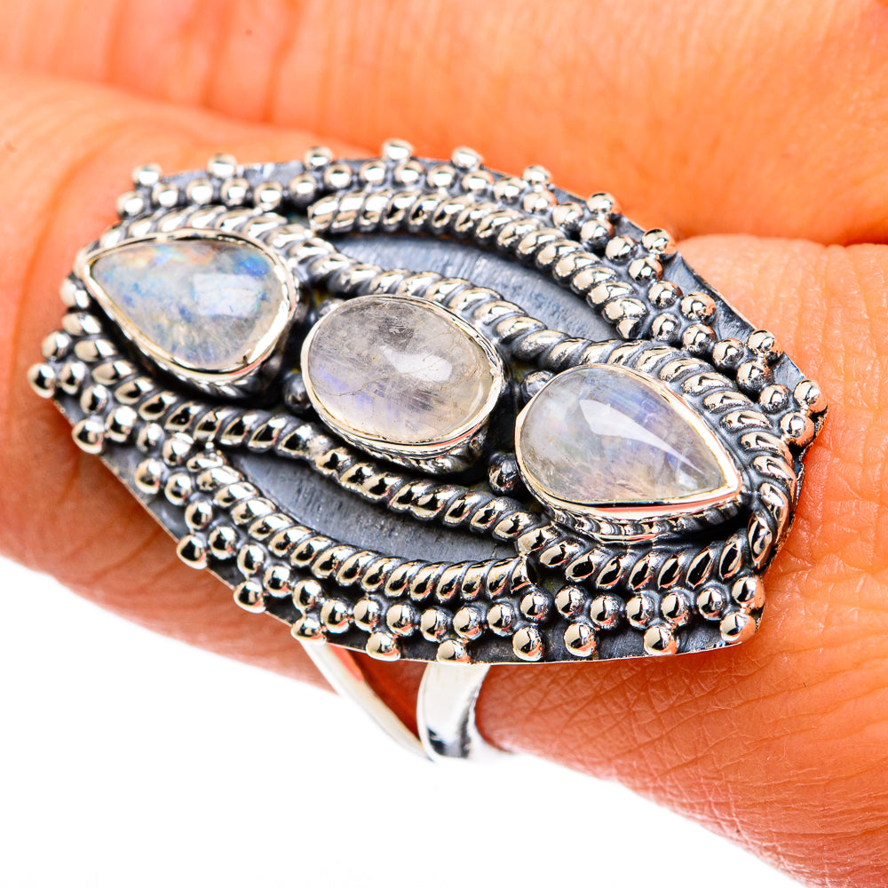 Rainbow Moonstone Rings handcrafted by Ana Silver Co - RING81731