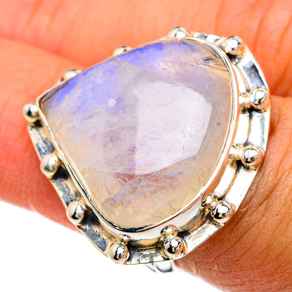 Rainbow Moonstone Rings handcrafted by Ana Silver Co - RING81759