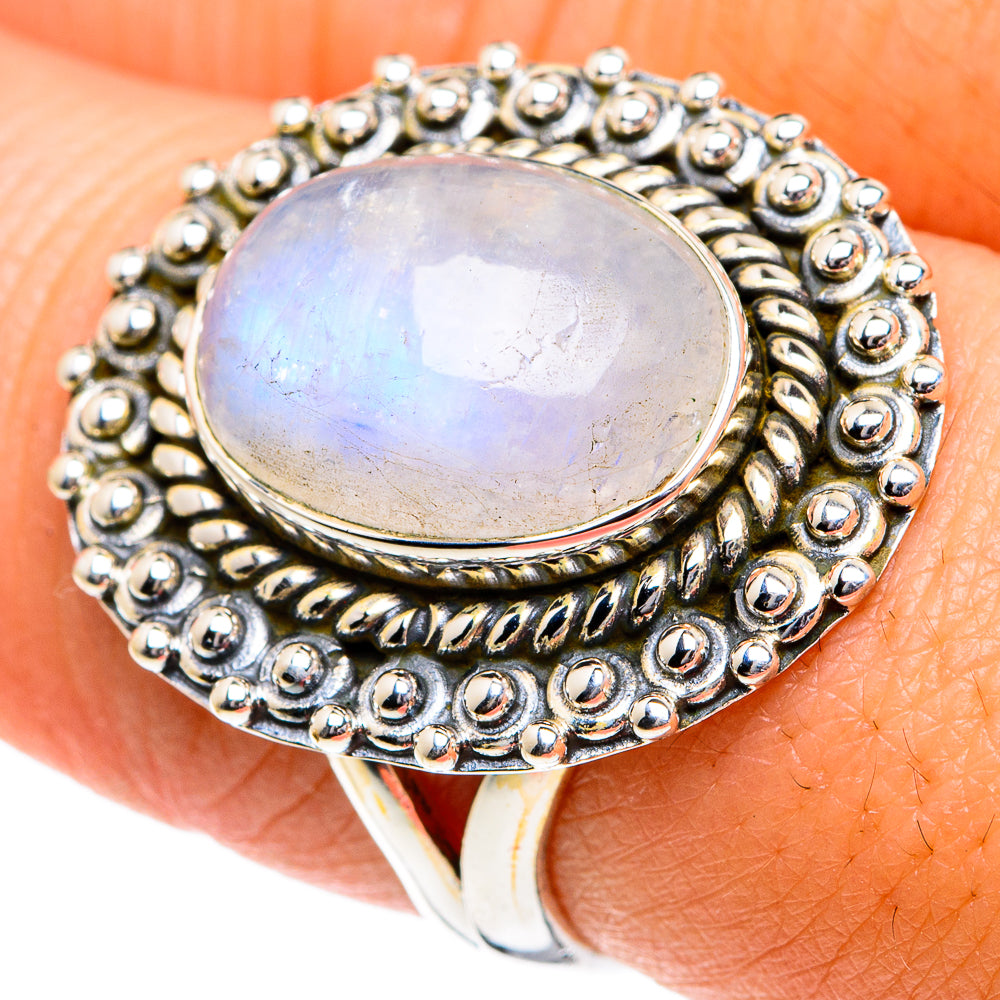 Rainbow Moonstone Rings handcrafted by Ana Silver Co - RING81834