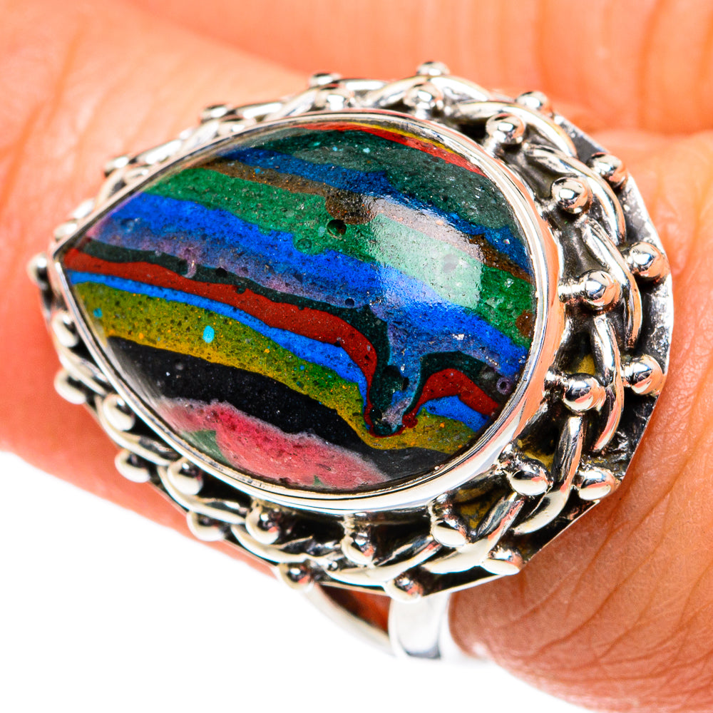 Rainbow Calsilica Rings handcrafted by Ana Silver Co - RING81874