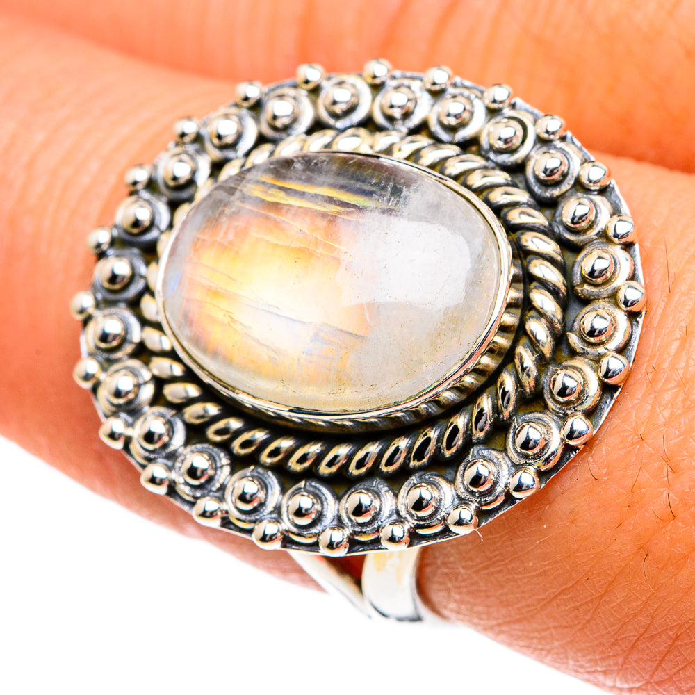 Rainbow Moonstone Rings handcrafted by Ana Silver Co - RING81906