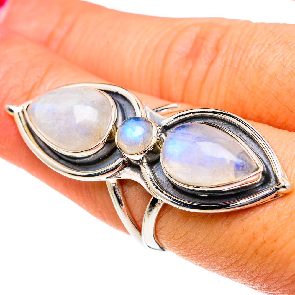 Rainbow Moonstone Rings handcrafted by Ana Silver Co - RING81978