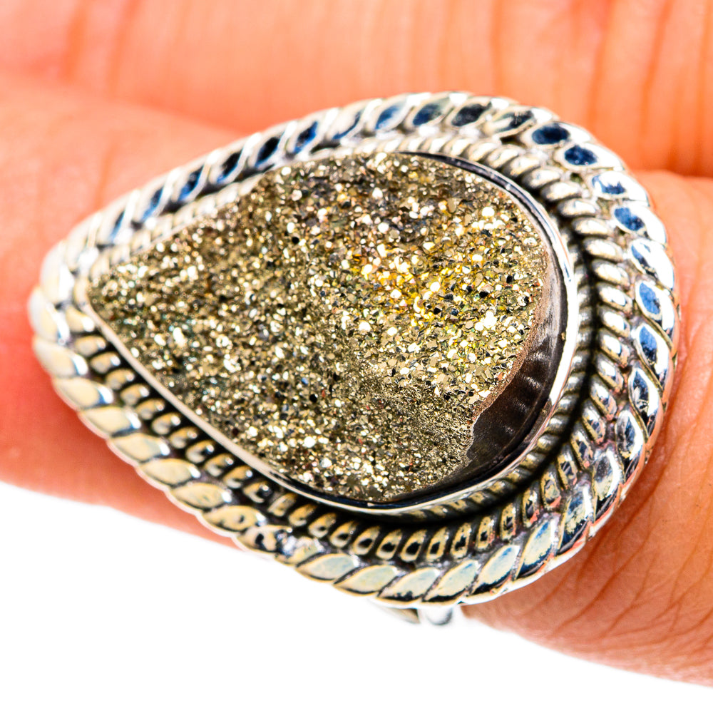 Spectro Pyrite Druzy Rings handcrafted by Ana Silver Co - RING82015