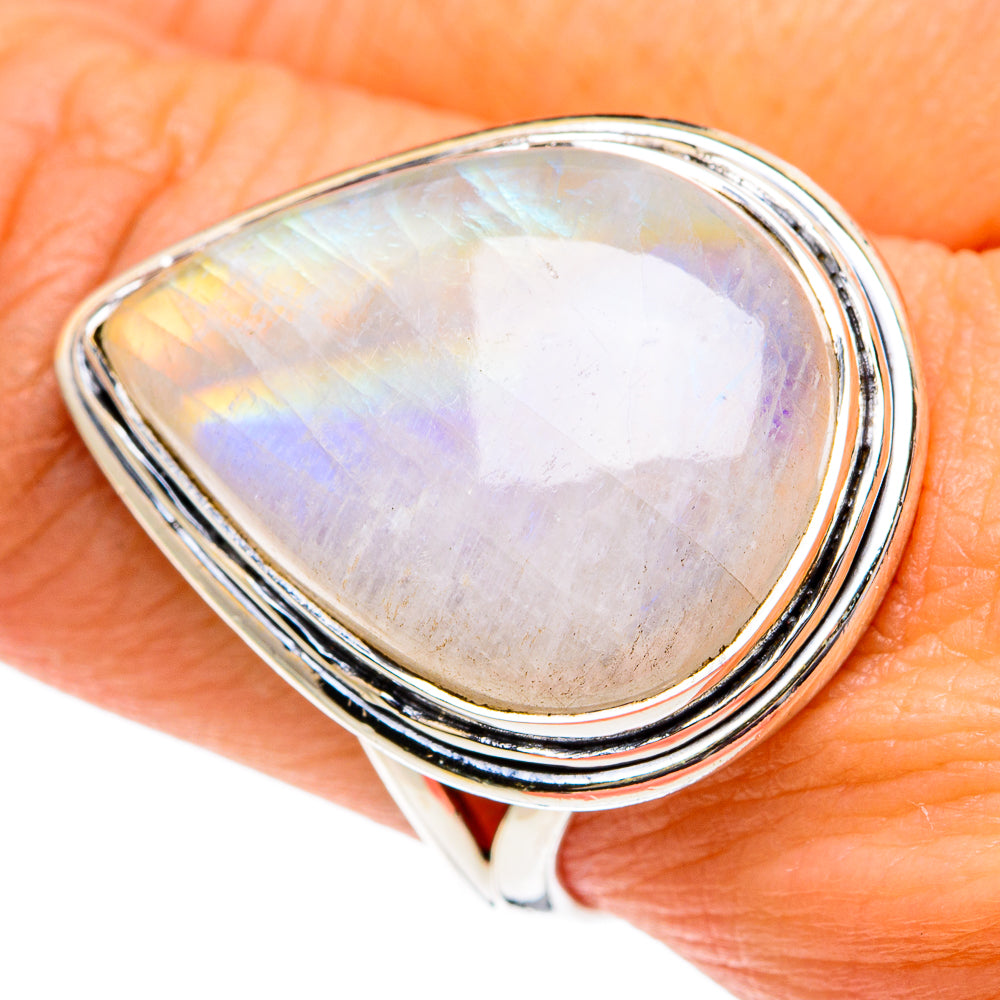 Rainbow Moonstone Rings handcrafted by Ana Silver Co - RING82022