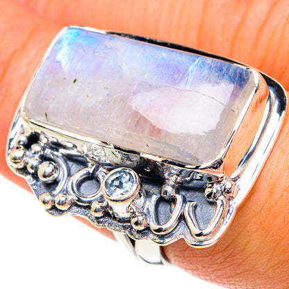 Rainbow Moonstone Rings handcrafted by Ana Silver Co - RING82023