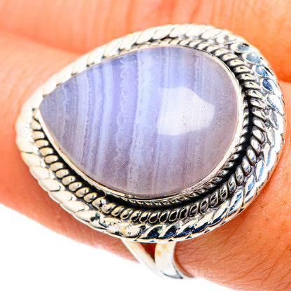 Blue Lace Agate Rings handcrafted by Ana Silver Co - RING82025
