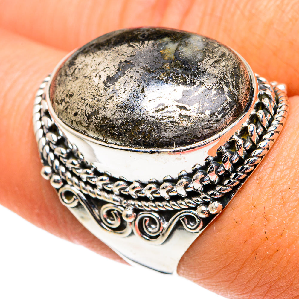 Pyrite Agate Rings handcrafted by Ana Silver Co - RING82048