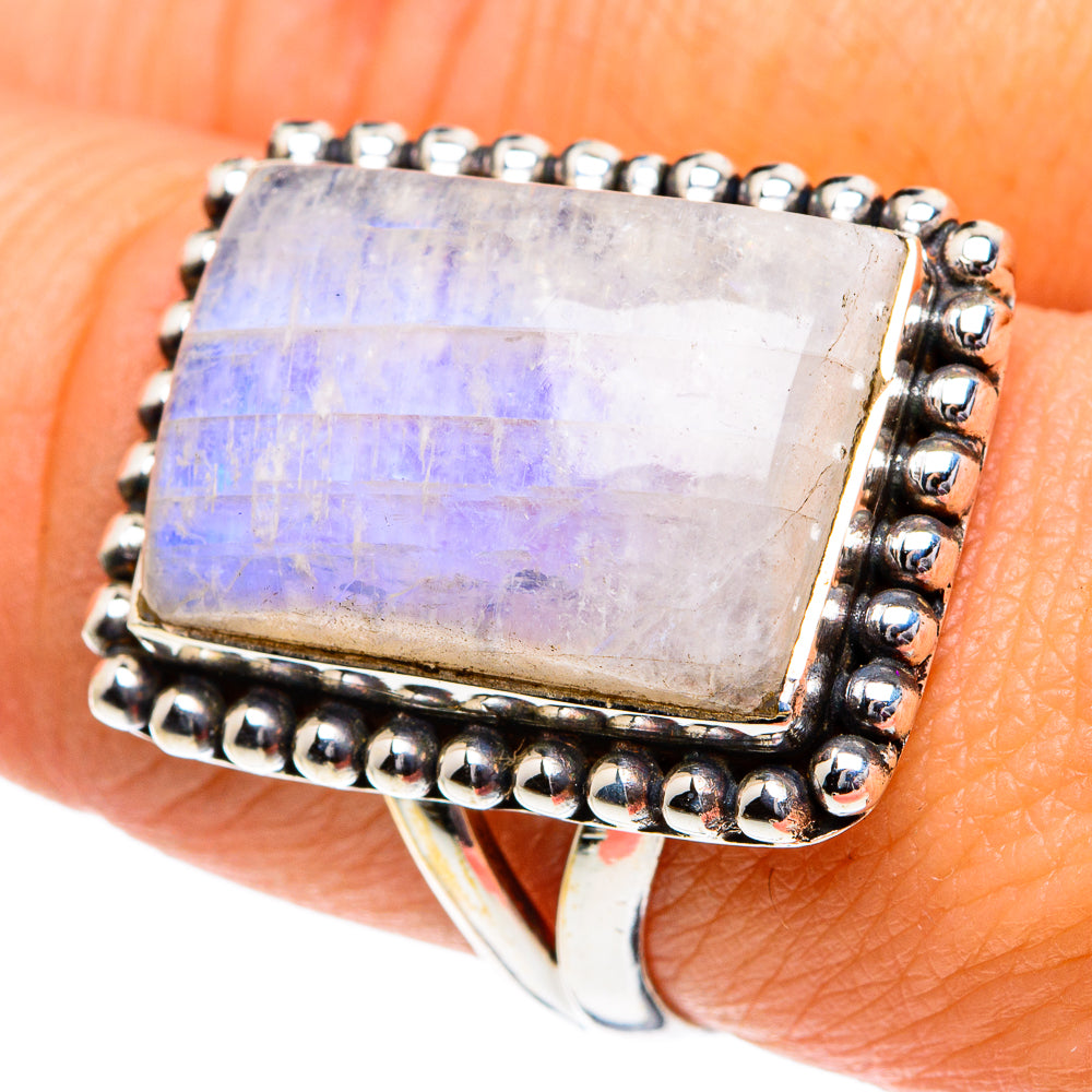 Rainbow Moonstone Rings handcrafted by Ana Silver Co - RING82051