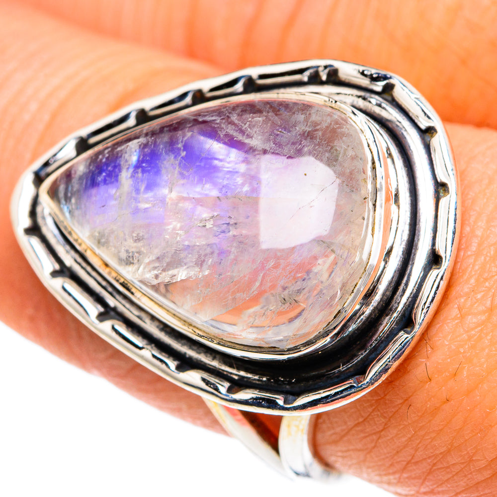 Rainbow Moonstone Rings handcrafted by Ana Silver Co - RING82053